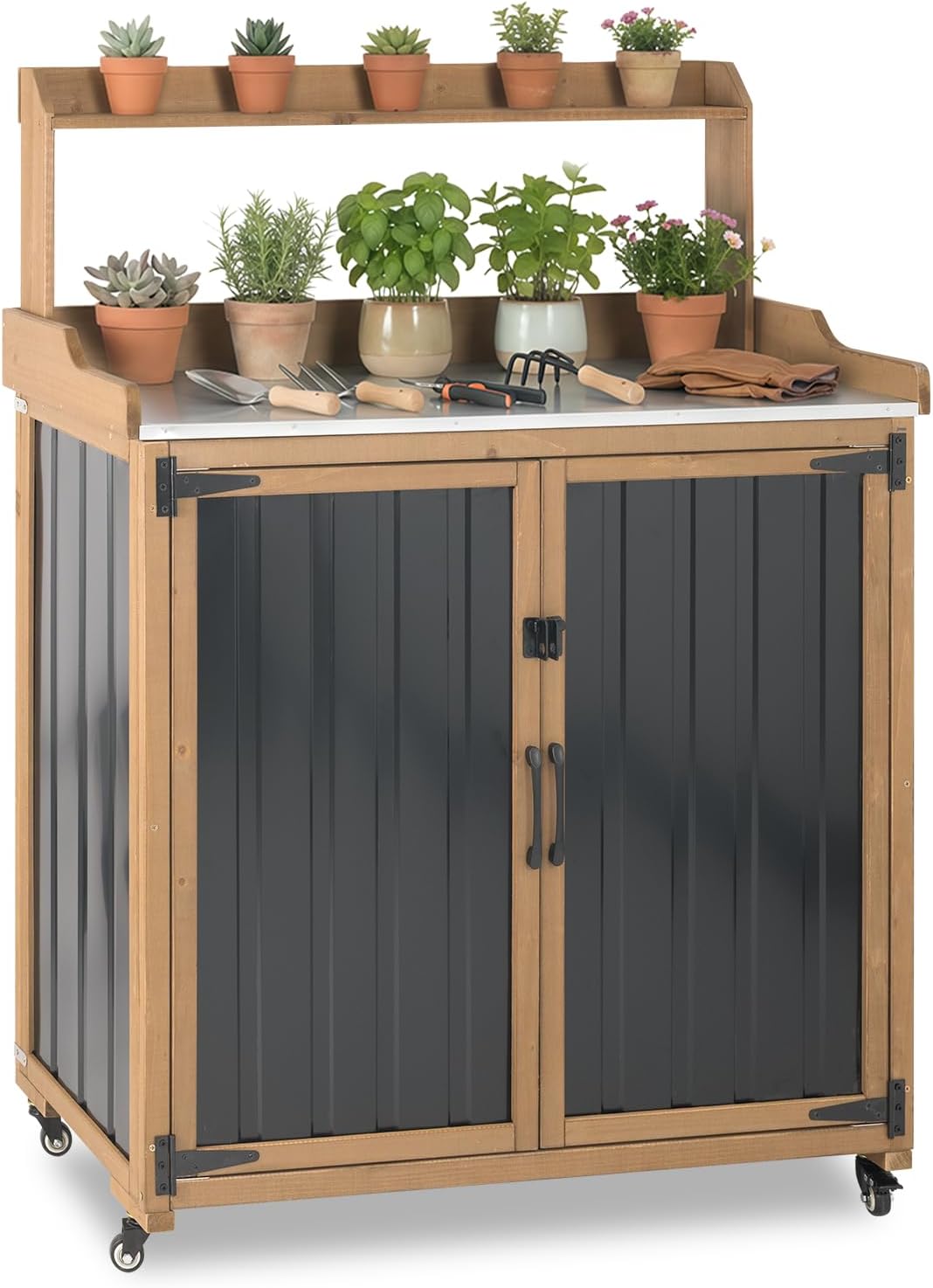 Garden Bench Metal - طاولة عمل للحدائق والفناء مع خزانة