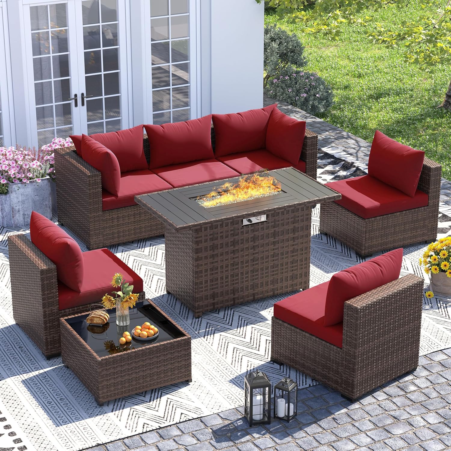 Outdoor Furniture Set With Fire Pit - طقم أريكة من 8 قطع مصنوع