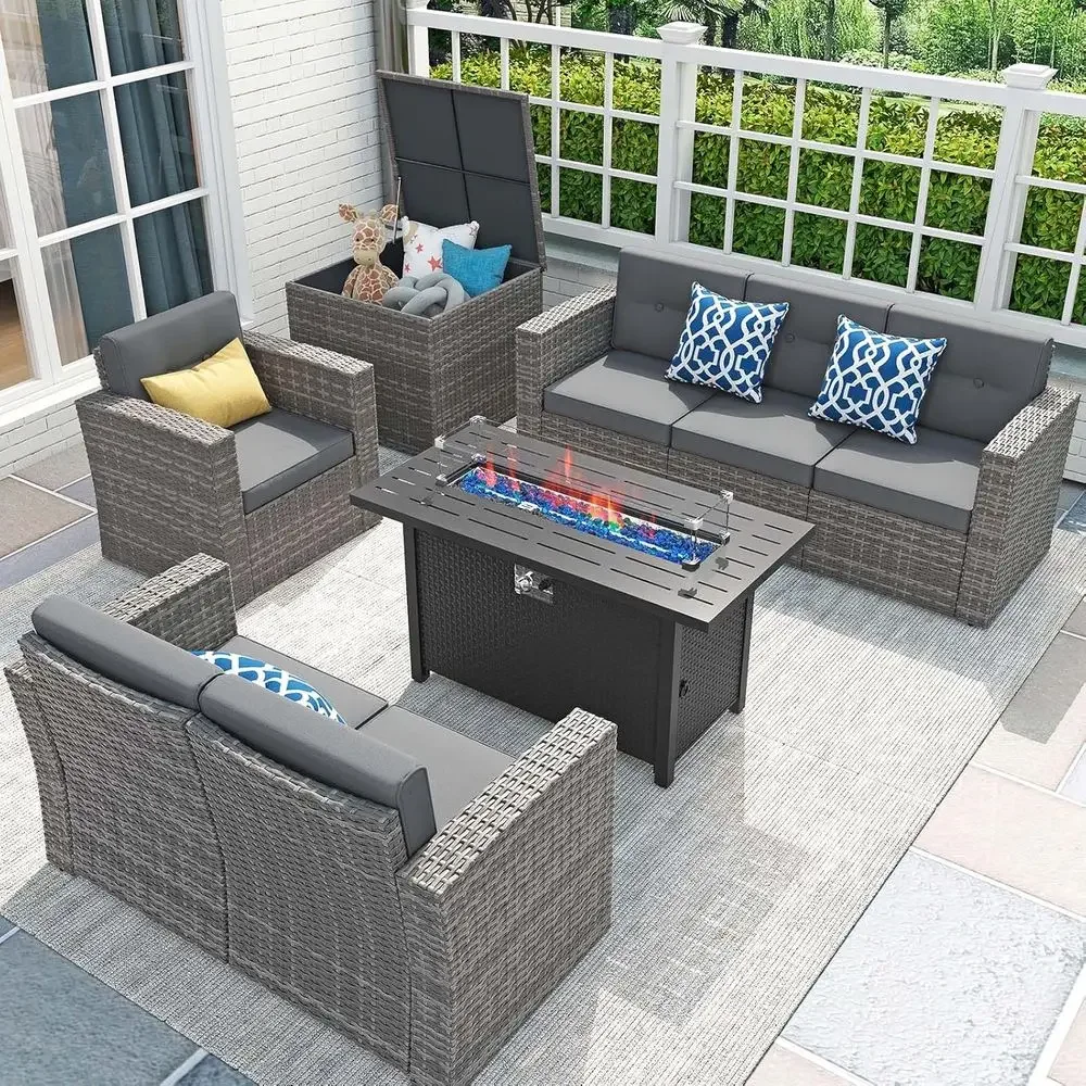 Outdoor Furniture Set With Fire Pit - طقم أثاث فناء من 8 قطع