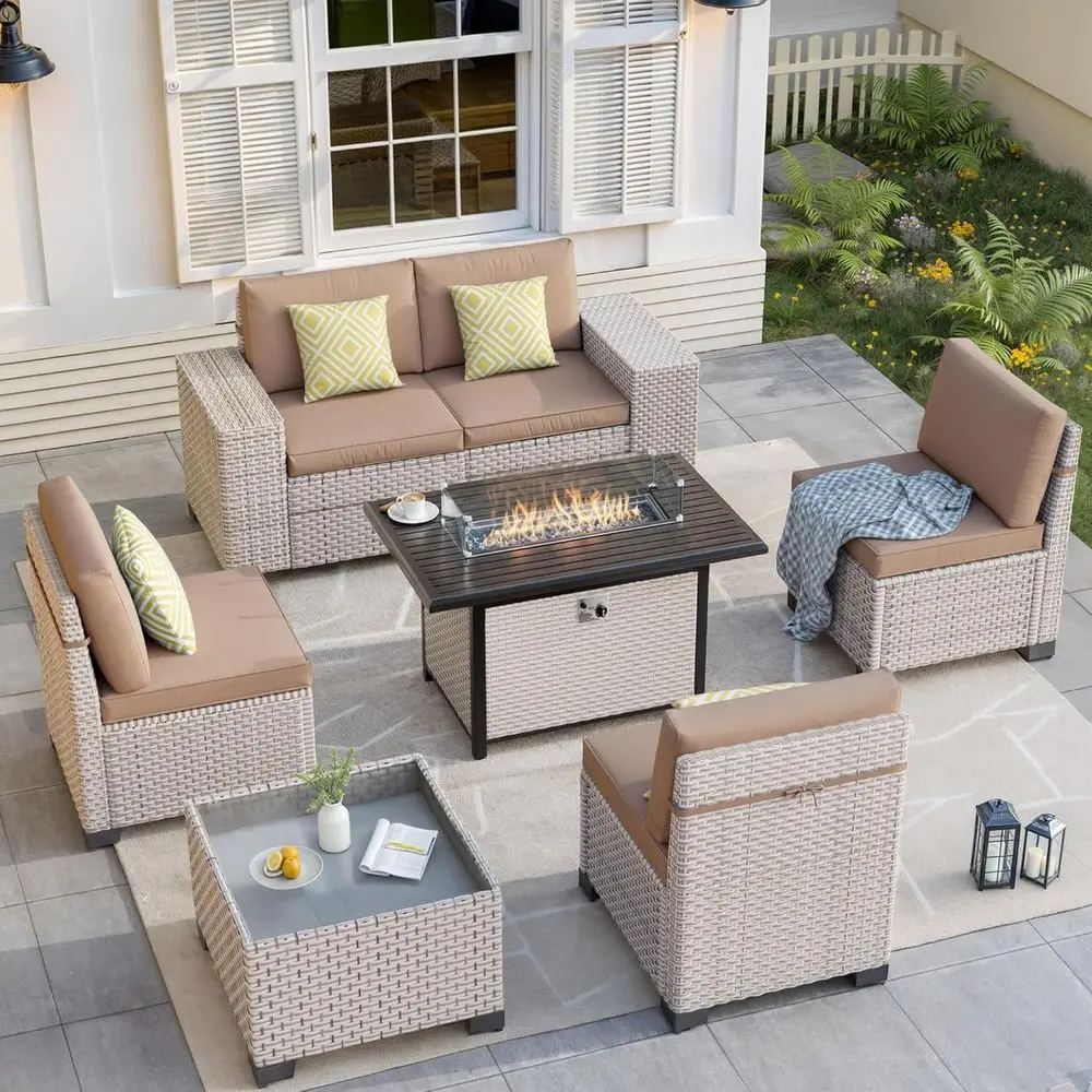 Outdoor Furniture Set With Fire Pit - طقم أثاث خارجي مكون من 7