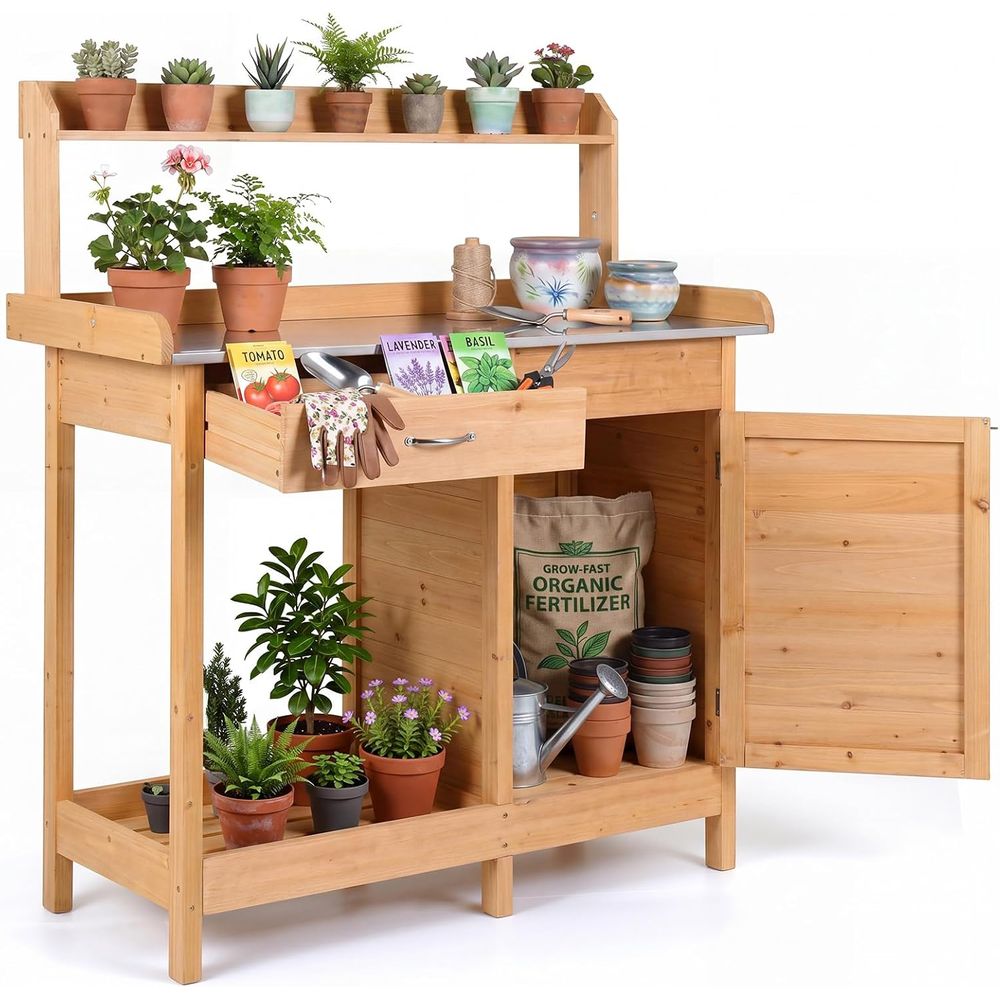 Garden Bench Metal - طاولة عمل خشبية للحدائق الخارجية مع