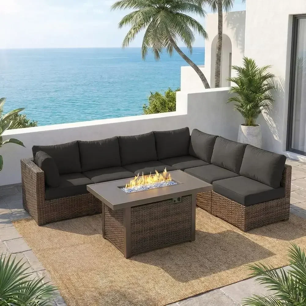 Outdoor Furniture Set With Fire Pit - طقم أثاث خارجي مكون من 7