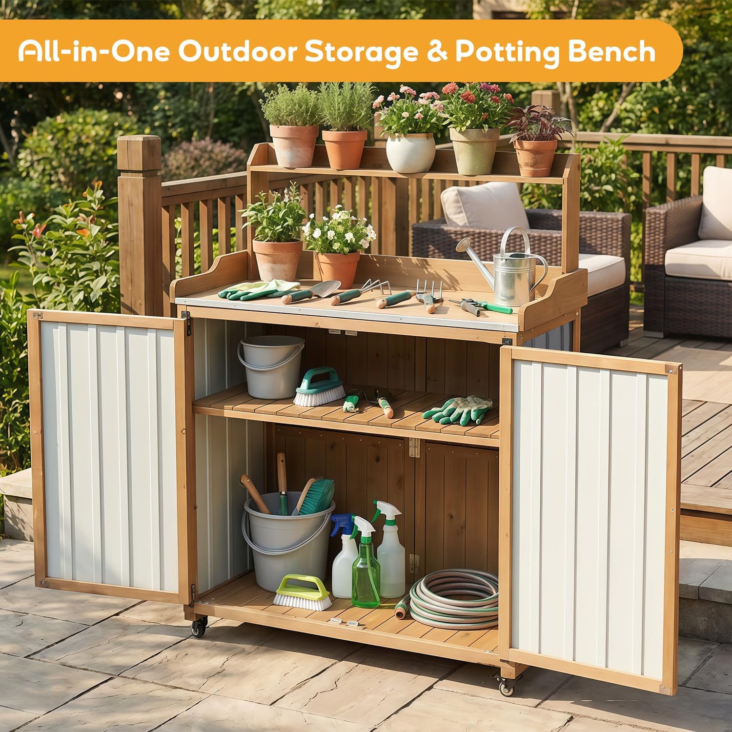 طاولة عمل للحدائق والفناء مع خ - مراجعة Garden Bench Metal وسعره