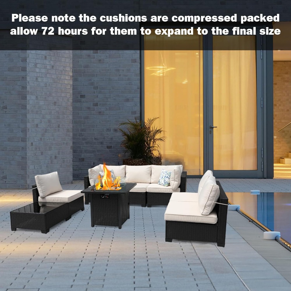 أريكة مقطعية خارجية مكونة من 8 - مراجعة Outdoor Furniture Set With Fire Pit وسعره
