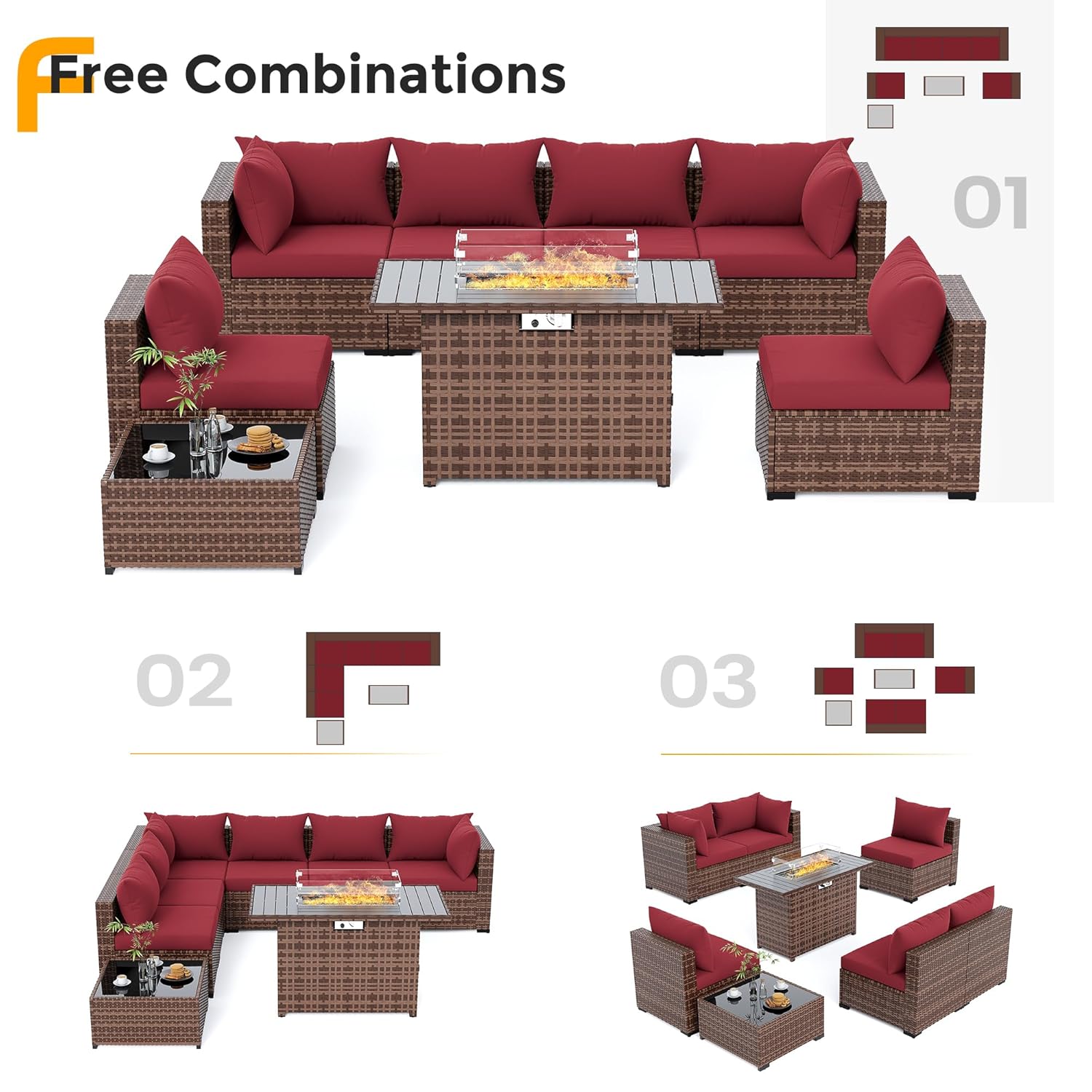 طقم أريكة من 8 قطع مصنوع من ال - مراجعة Outdoor Furniture Set With Fire Pit وسعره