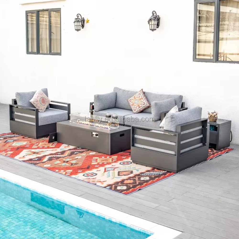طقم أثاث خارجي للفنادق والفلل، - مراجعة Outdoor Furniture Set With Fire Pit وسعره