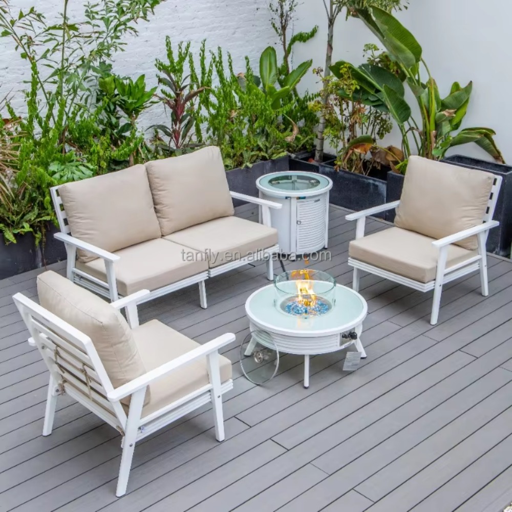 طقم أثاث خارجي للفنادق والفلل، - مراجعة Outdoor Furniture Set With Fire Pit وسعره