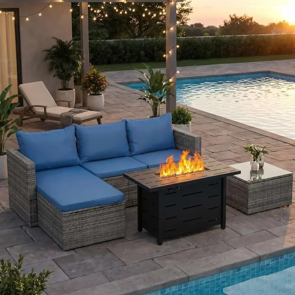 طقم أثاث خارجي من الخيزران مكو - مراجعة Outdoor Furniture Set With Fire Pit وسعره